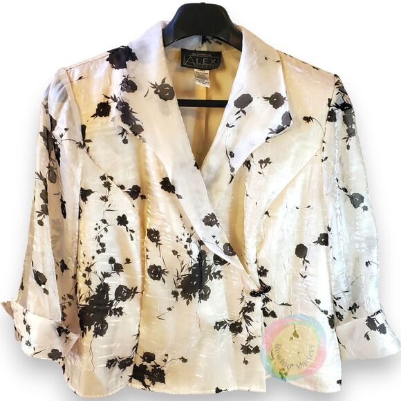 Alex Evenings Jacket Blazer Womens 1X Plus Sheer Organza Floral Formal Wedding - Picture 1 of 11
